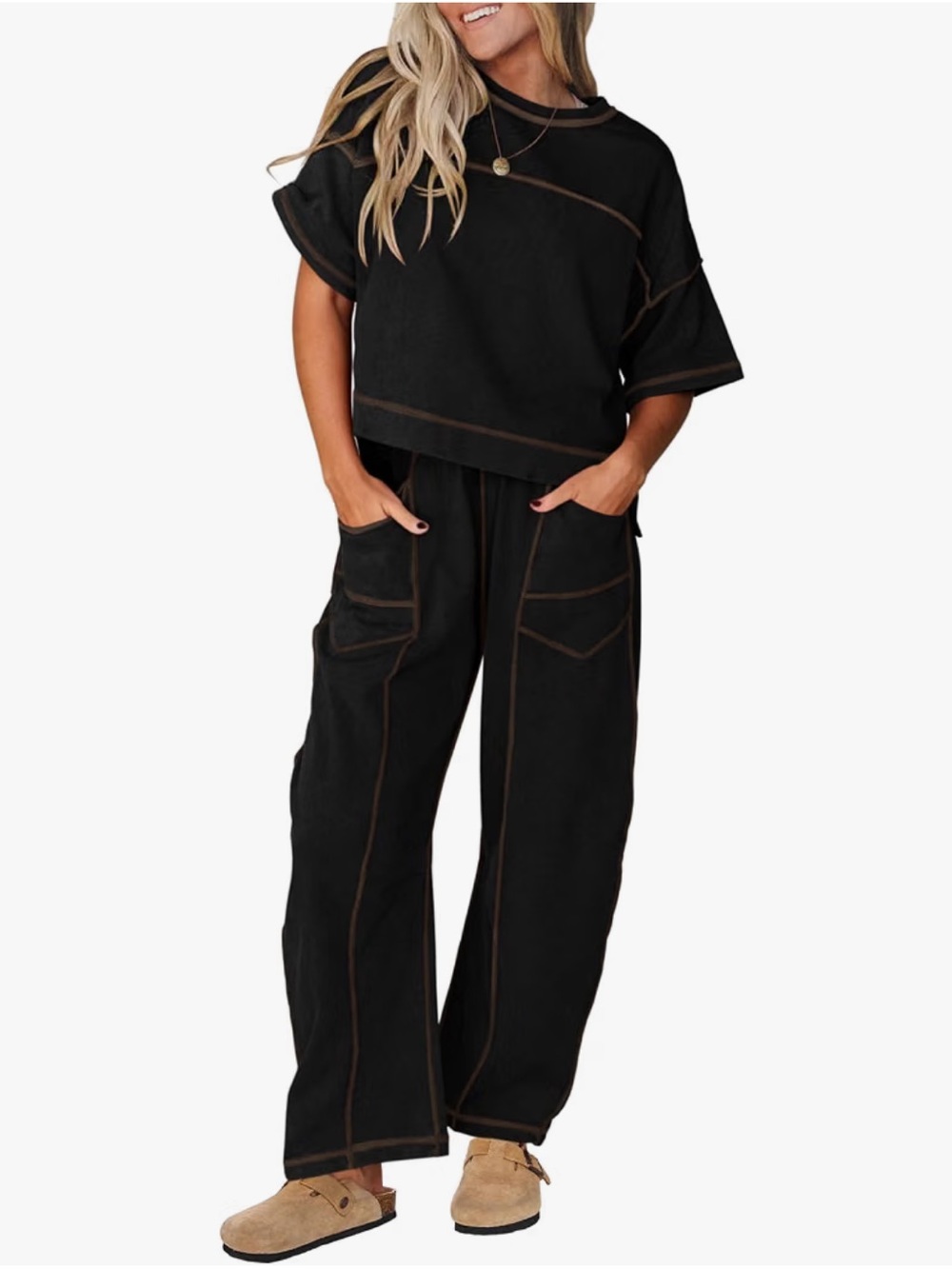 Relaxed 2-PC Barrel Leg Lounge Set Black SZ S